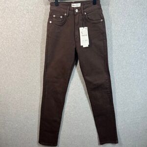 Zara High Rise Skinny Jeans Womens Size 2 Brown Denim Split Hem for Heels NWT